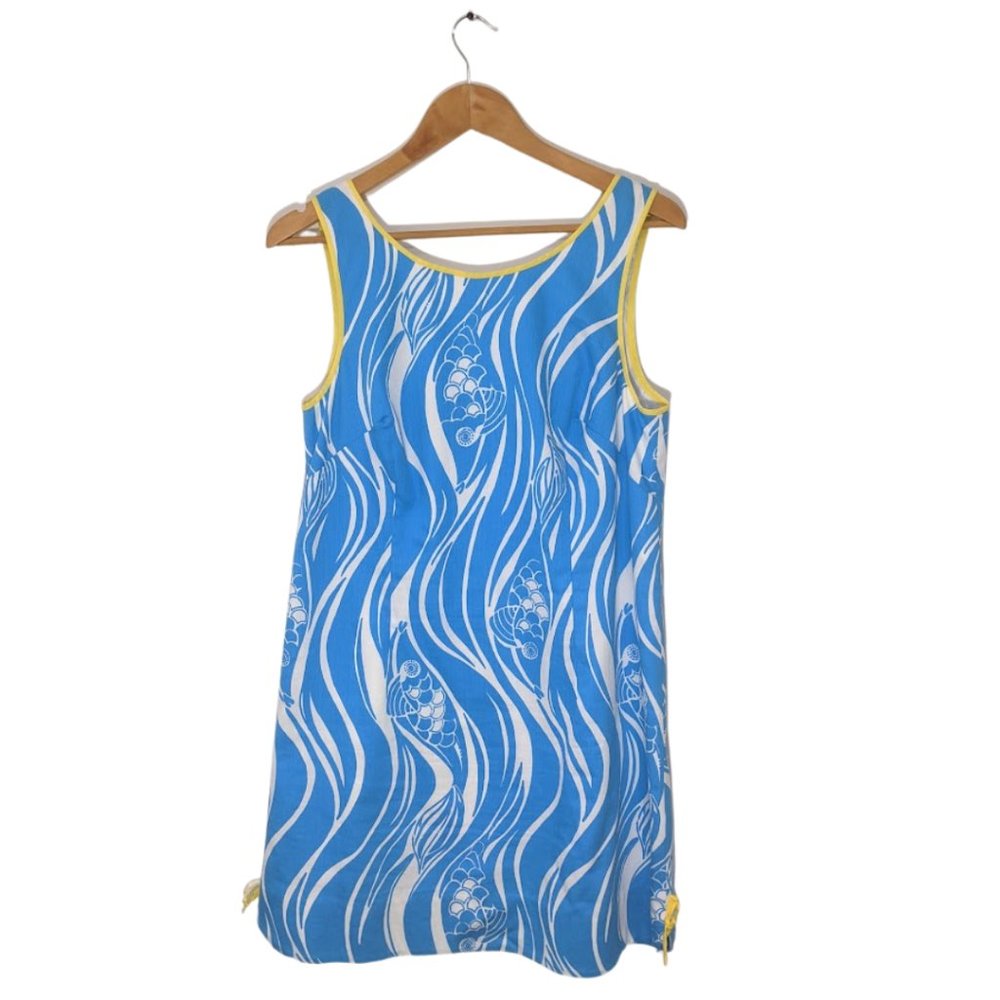 Lilly Pulitzer Blue Delia Shift Joe Fish Resort Casual Dress Size 12